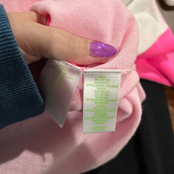 Lilly Pulitzer Colorblock Pink & White Sweater — XXS — Tassel Hem + Front Pocket - Picture 3 of 9